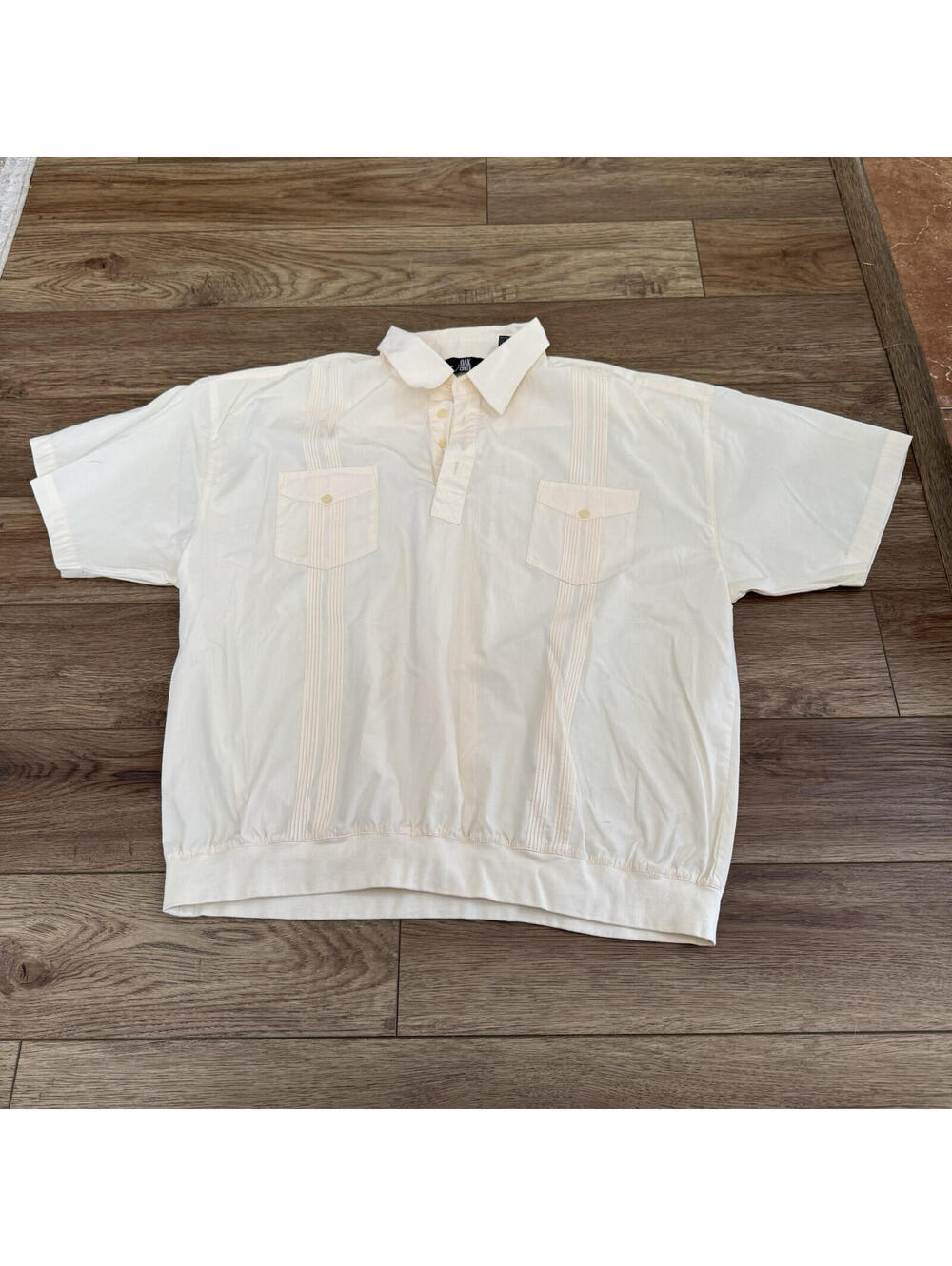 Vintage 90s Oak Creek Polo Shirt XL Cream Guayabera Preppy